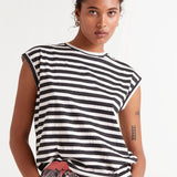 Black Striped Print T-Shirt -Black and White