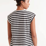 Black Striped Print T-Shirt -Black and White