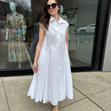 Collared Pleated Dress -White