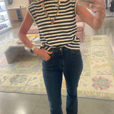 Black Striped Print T-Shirt -Black and White