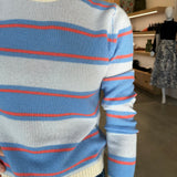 Deckchair Stripe Crew Sweater -Oatmeal / Azure