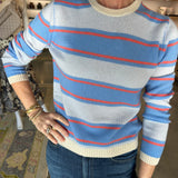 Deckchair Stripe Crew Sweater -Oatmeal / Azure