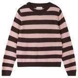 Cashmere Stripe Crew in Dark Brown and Pale Pink