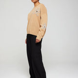 Camilla Flower Crew Sweater - Camel