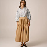 Structured Flowy Skirt -Khaki