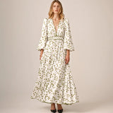 Satin Maxi Dress -Green Dots
