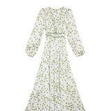 Satin Maxi Dress -Green Dots