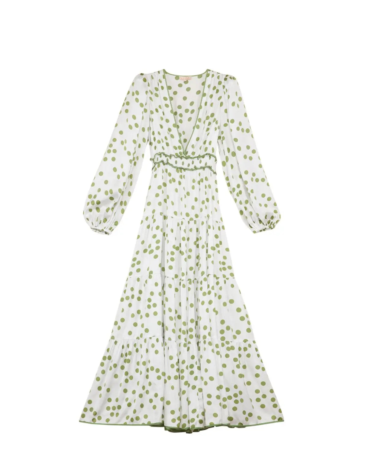 Satin Maxi Dress -Green Dots