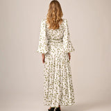 Satin Maxi Dress -Green Dots