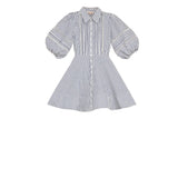 Seersucker Decorated Dress -Blue Stripe