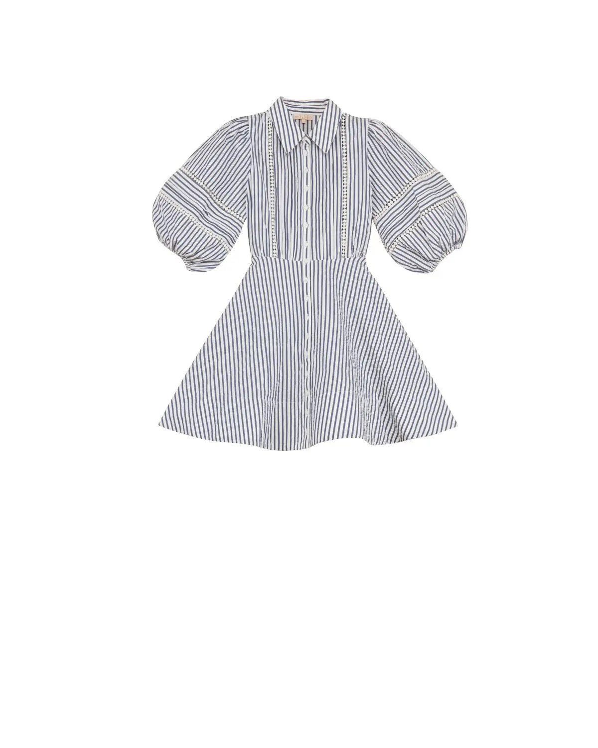 Seersucker Decorated Dress -Blue Stripe