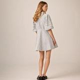 Seersucker Decorated Dress -Blue Stripe