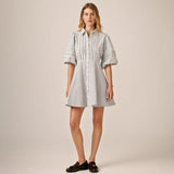 Seersucker Decorated Dress -Blue Stripe