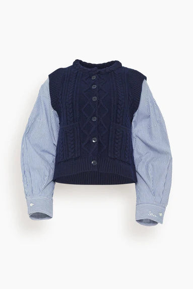 Caleb Cable Knit Combo Sweater -Navy