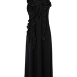 Flower Frill Dress -Black