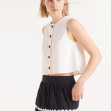 White Buttoned Sleeveless Top -Ecru