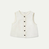 White Buttoned Sleeveless Top -Ecru