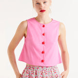 Pink Button Down Sleeveless Top -Pink