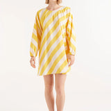 Short Yellow Striped Dress -Yellow and White