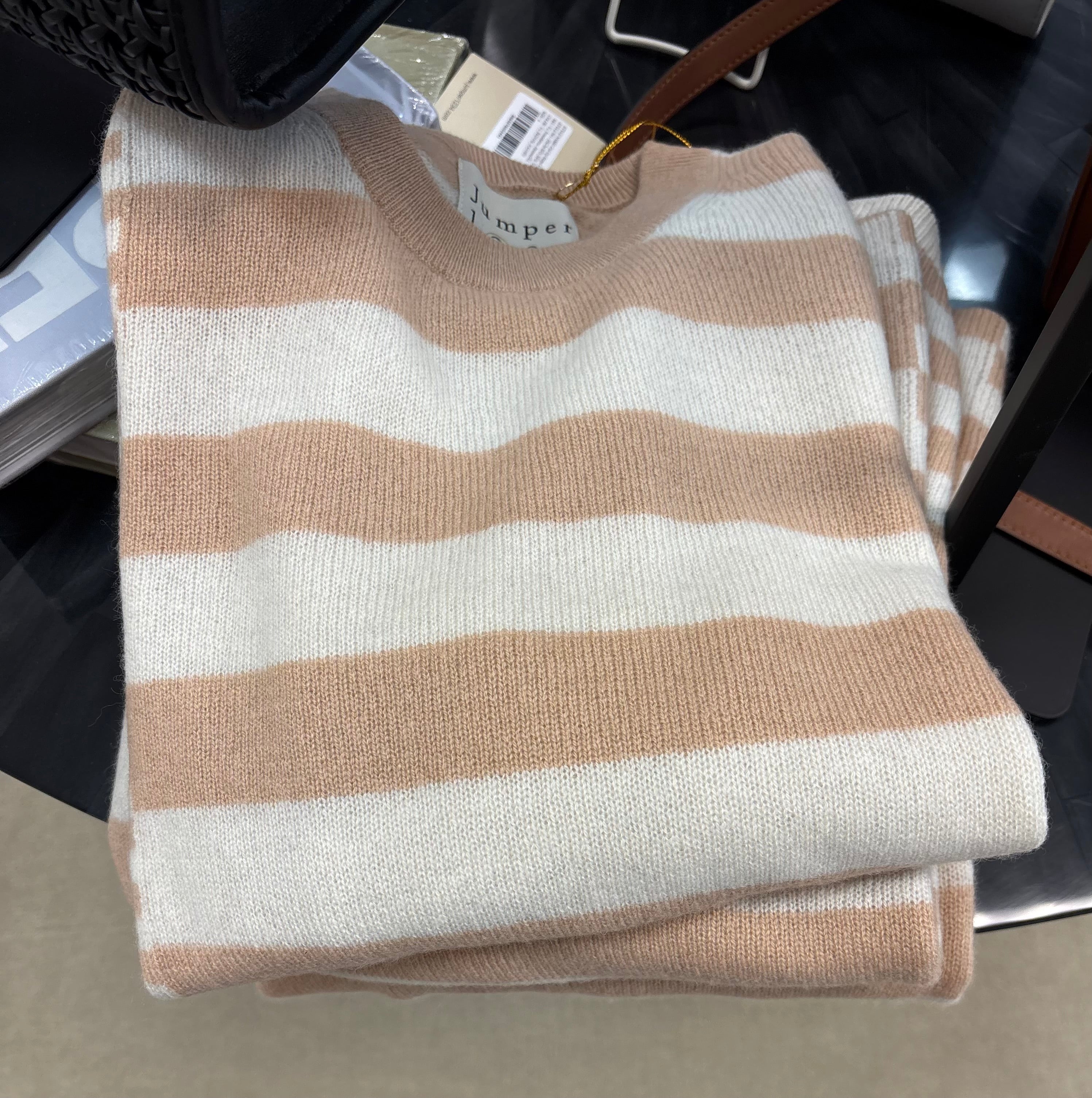 Cashmere Cut Up Stripe Crew