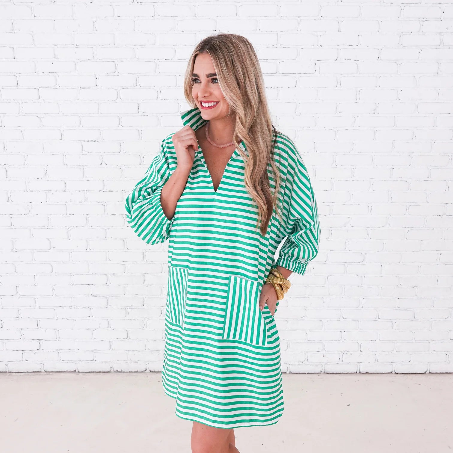 Betsy Dress -Green Stripe