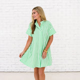 Margot Dress -Green Stripe