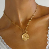 Asher Compass Pendant Toggle Chain Necklace -Gold