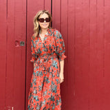 Gathered Neck Button Down Dress - Shibori Rose