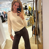 Crop Cashmere Crew Neck Sweater in Oatmeal
