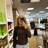 Crop Cashmere Crew Neck Jumper in Dark Brown