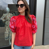Lilly Print Mix Blouse -Red