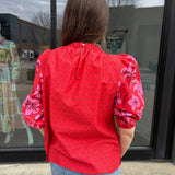 Lilly Print Mix Blouse -Red