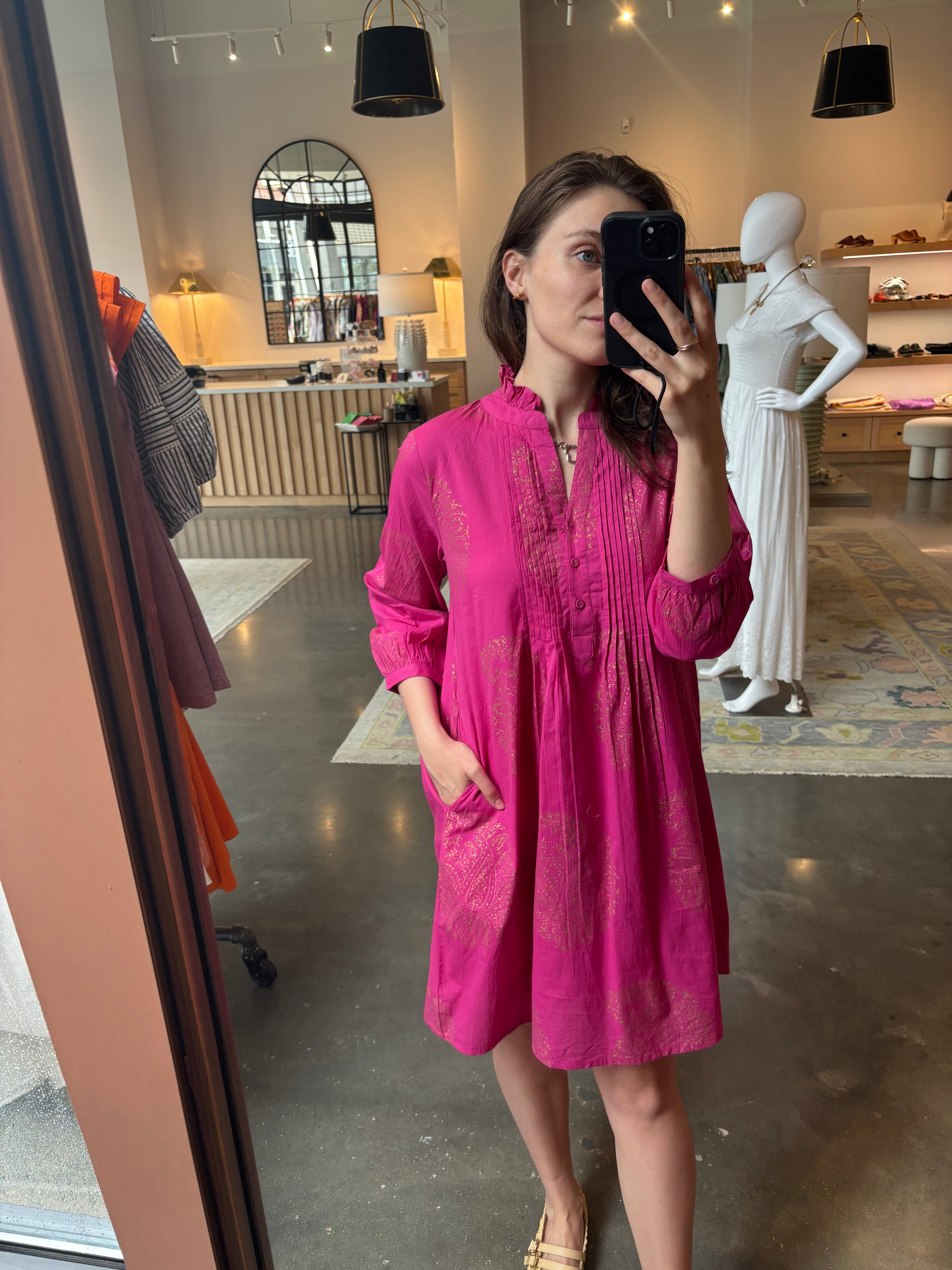 Linda Dress -Fuchsia / Gold Paisley
