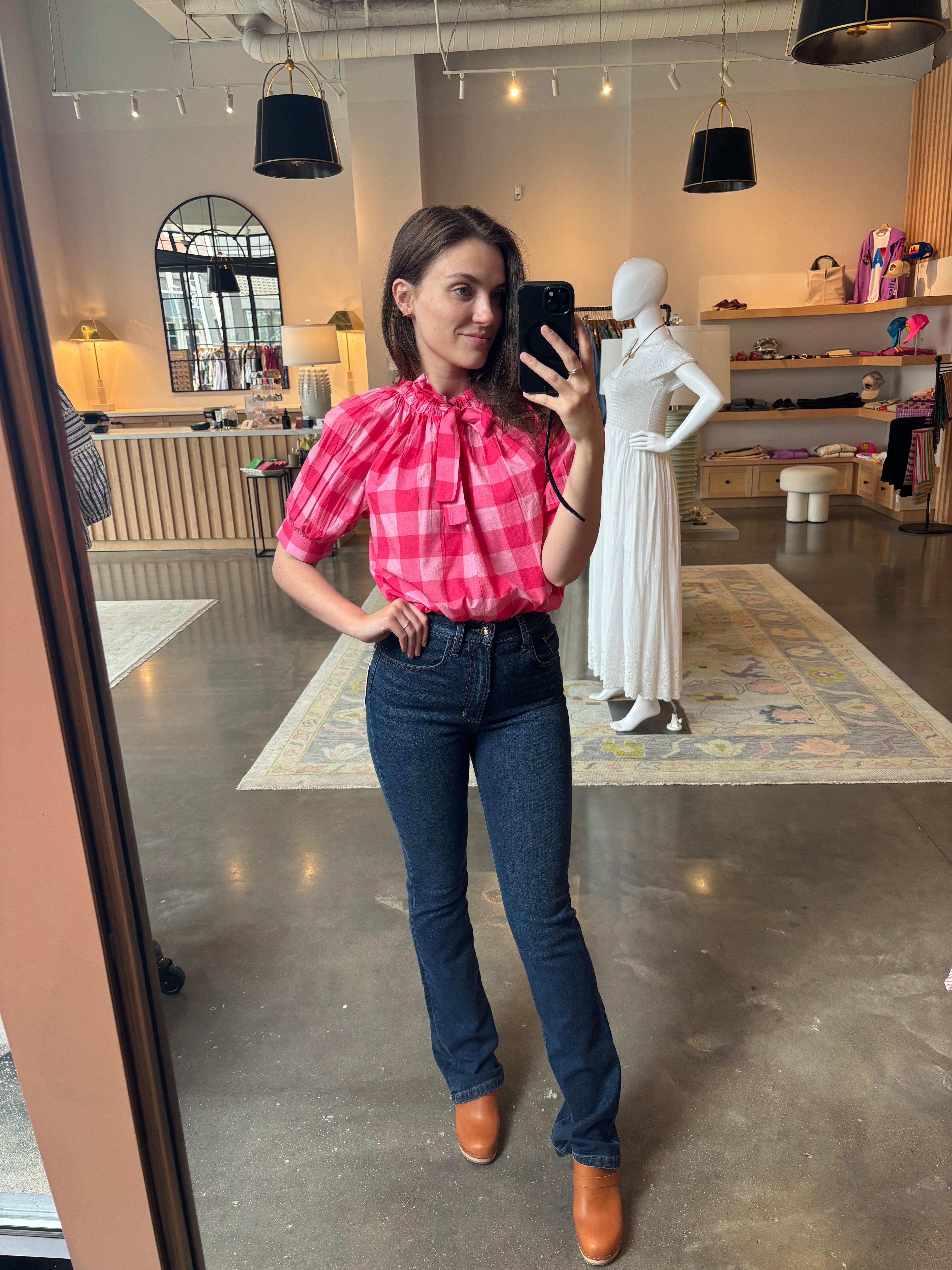 Pam Top -Pink Gingham