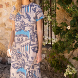 Short Sleeve Shift Maxi Dress -Roma Blue