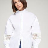 White Poplin Lace Detail Sleeve