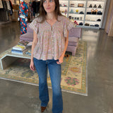 Gisela Print Flutter Sleeve Top -Pink