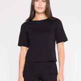Black Ponte Knit Short Sleeve Top Extended