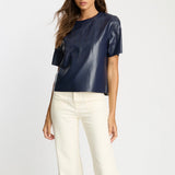 Carysn Top in Navy Vegan Leather