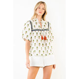 Puff Sleeve Tassel Tie Top