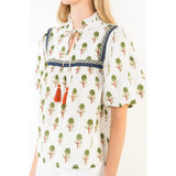 Puff Sleeve Tassel Tie Top