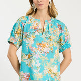 Skyler Linen Cotton Tossed Floral Top
