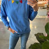 Blue Embroidered Heart Sweatshirt