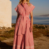 Belted Shirt Dress in Sconset Red