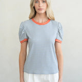 Stripped Puff Sleeve Knit Top
