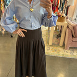 Flat Front Brown Pleated Skirt