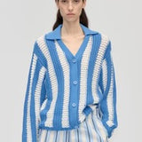 Knit Collar Cardigan in Baseball Stripes