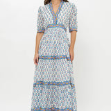 V-Neck Cuffed Maxi in Crocus Blue
