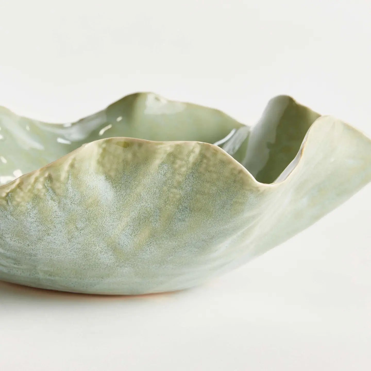 Napa Home Morgan sage green ceramic decorative tray with wavy ruffled edges