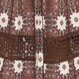 Cream midi dress with burgundy paisley print and brown crochet lace panel detail